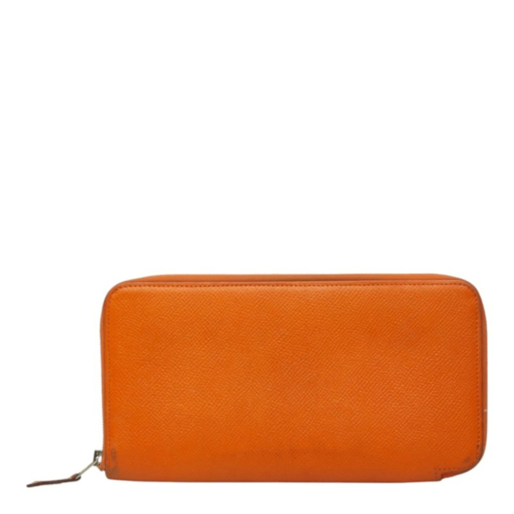 Hermes Azap Silk In Long Round Zipper Wallet □M Stamp Orange Silver Leather W...